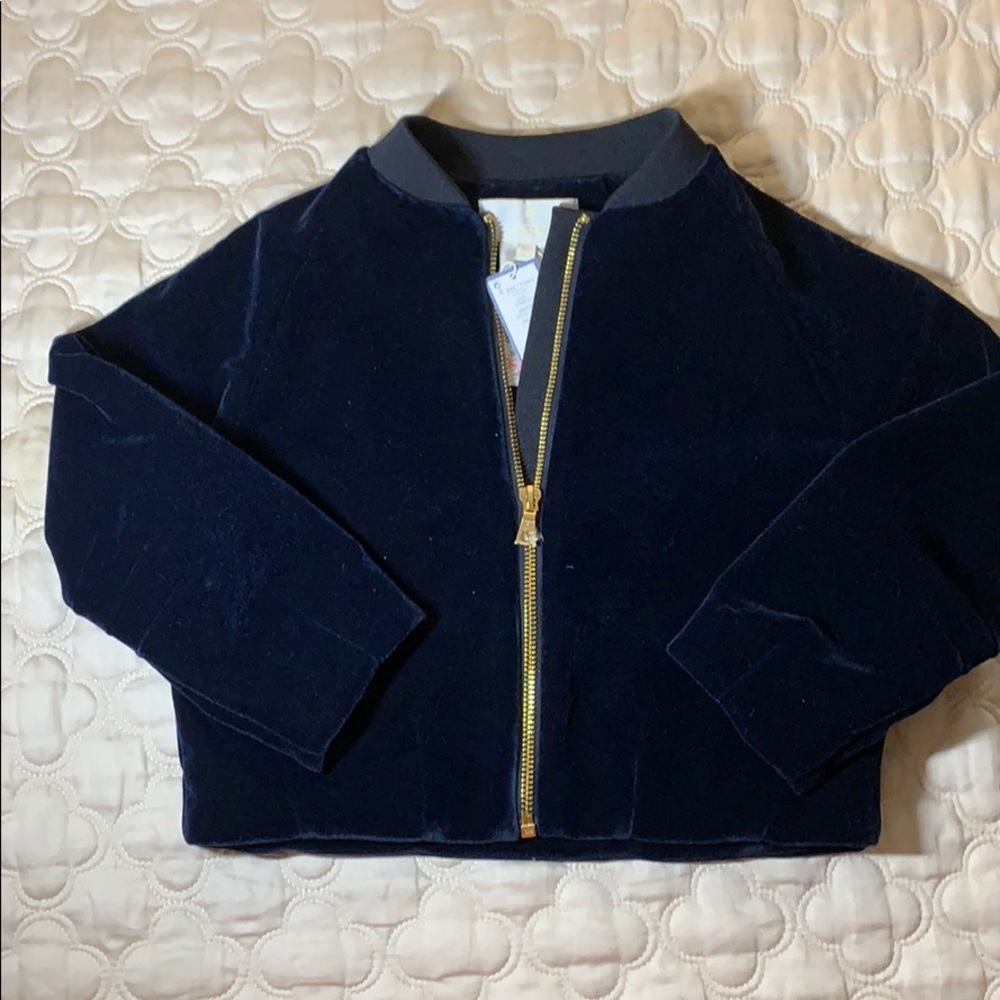 Size 4 Jacadi Paris Blue velvet jacket with gold zipper